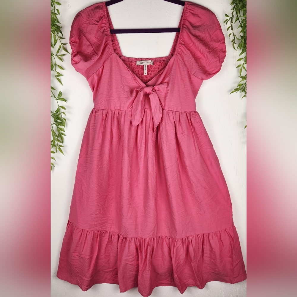 BCBGeneration hot pink Liv babydoll dress with front tie - Size XS